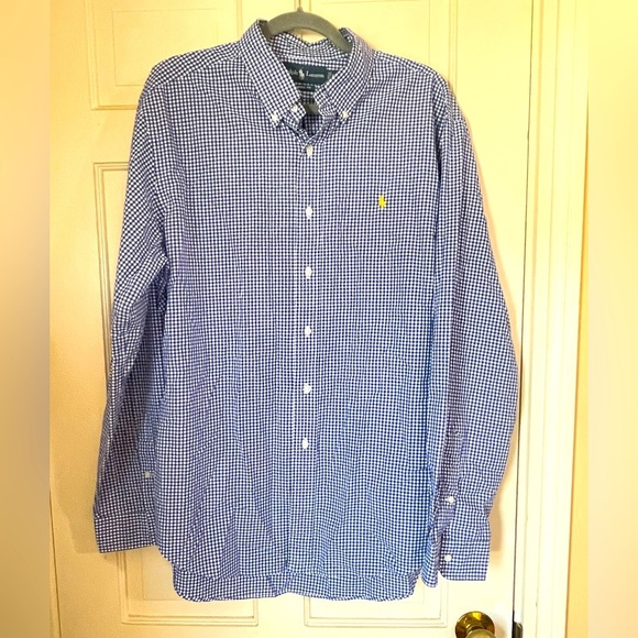 Ralph Lauren Sz XL Classic Fit Blue White Gingham Check Crisp Cotton Shirt - Picture 12 of 12